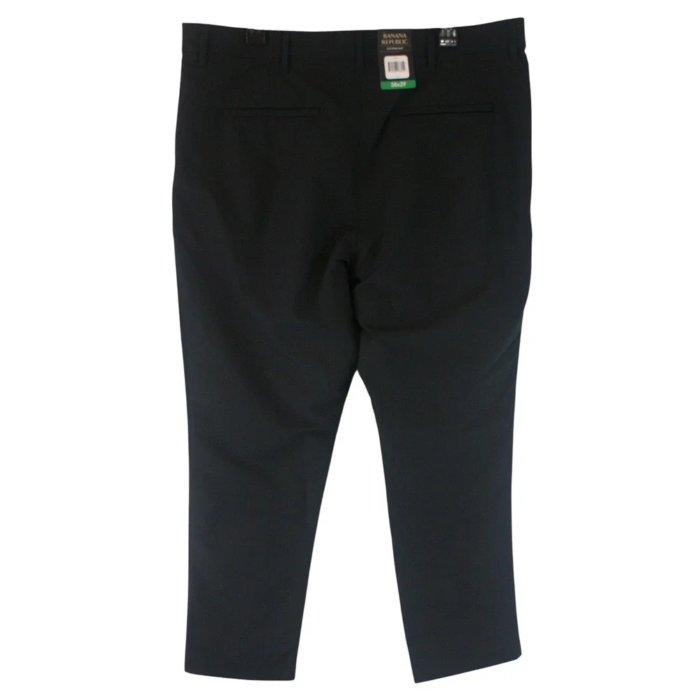Banana Republic Mens Flat Front Pants Black Zip‎ Pockets 38x29